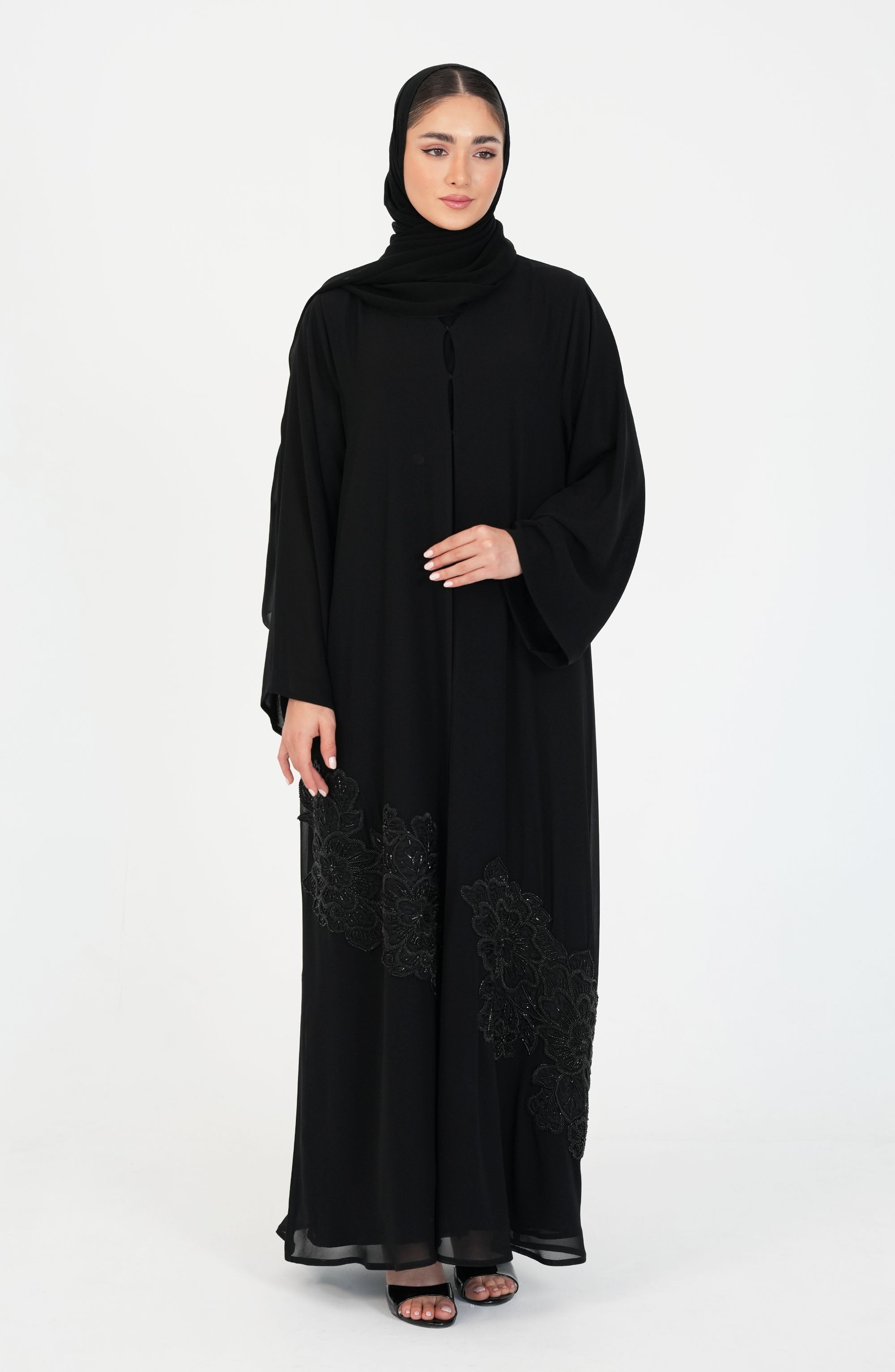 FAYE Double Chiffon - Embroidery with handwork beads and Foolak Abaya FM 1107