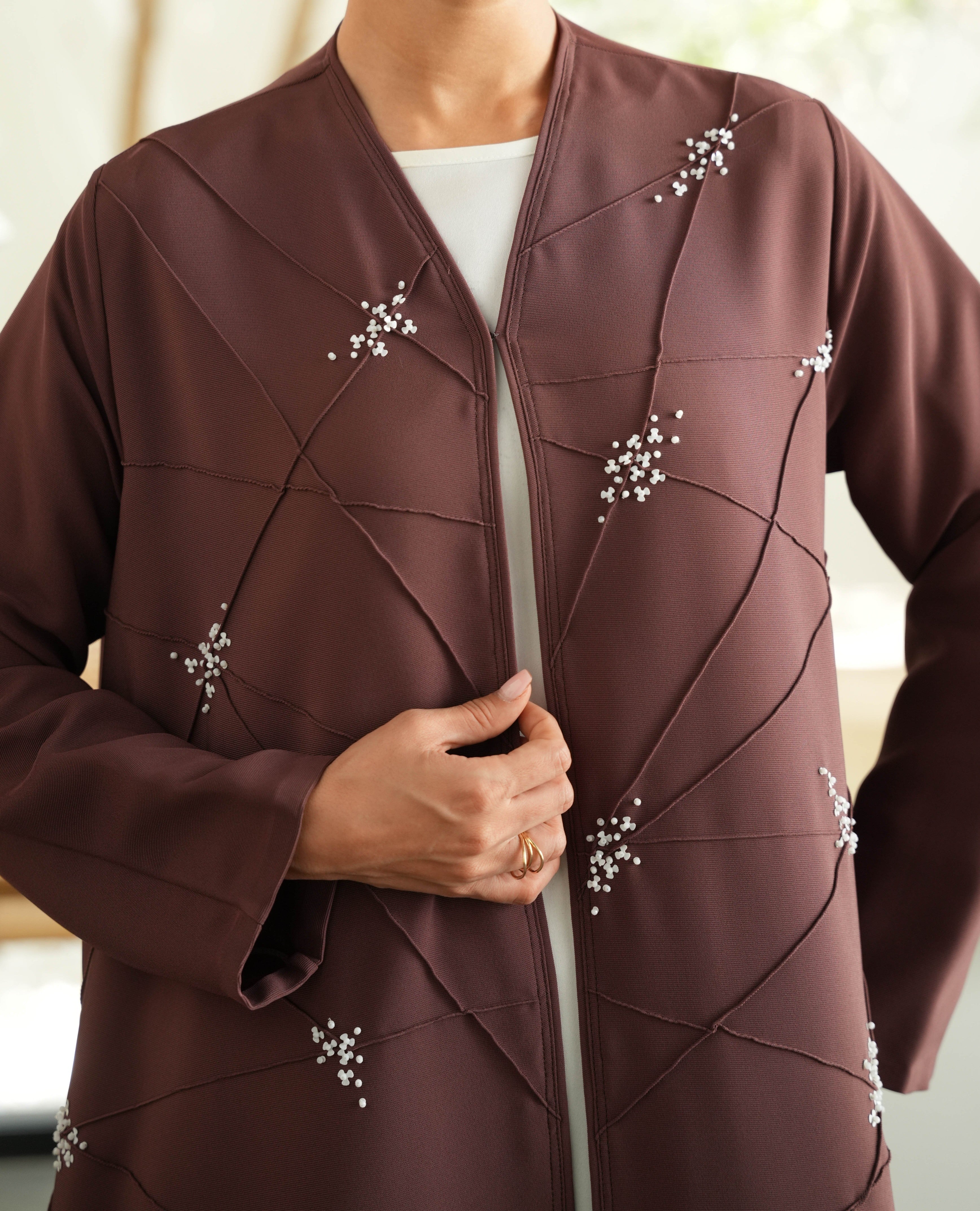 FAYE Mocha Brown Italian Crepe Abaya FM 1106